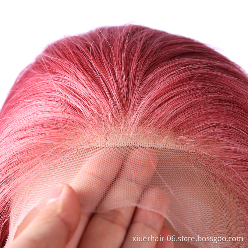 Colored Straight Human Hair Hd Transparent 13X6 Frontal Lace Remy Hair Pink Wig